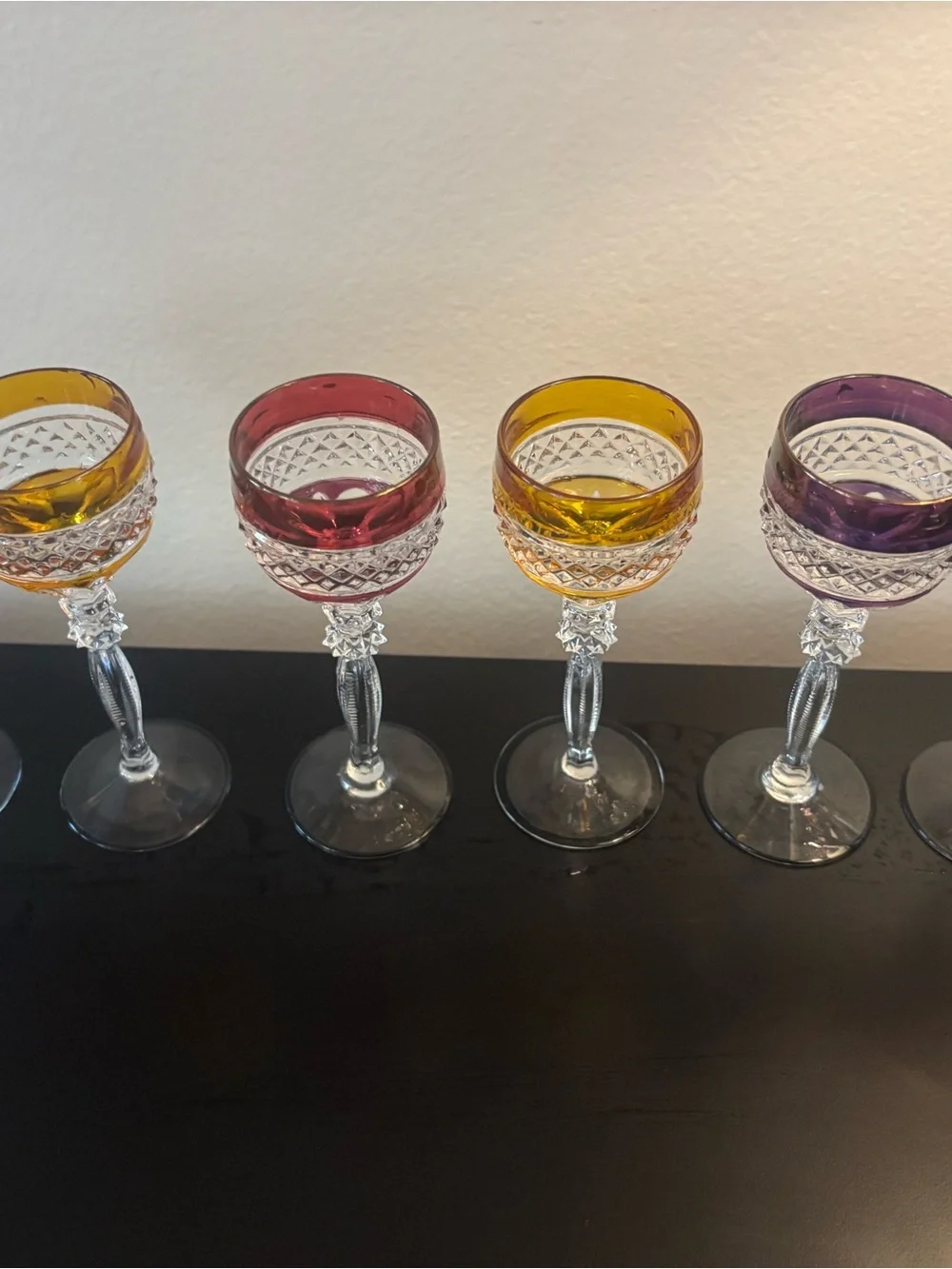 Colored Rim Crystal Wine Glasses - Set of 6